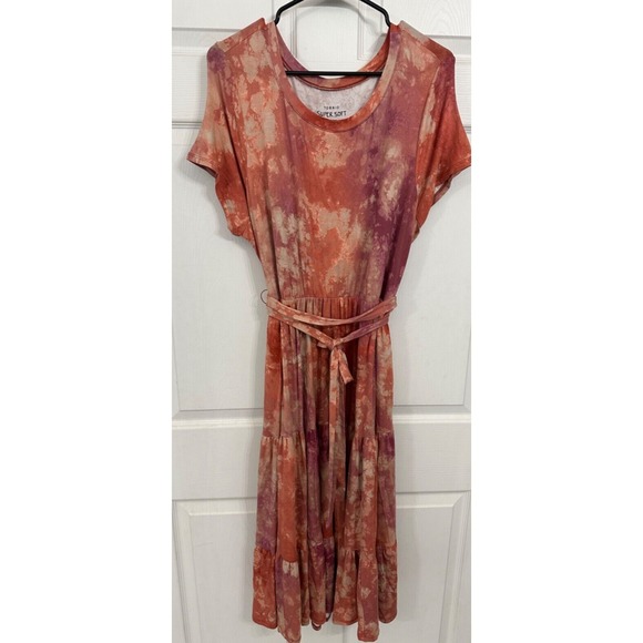 torrid Dresses & Skirts - Torrid Size 2 18/20 Super Soft Knits Orange & Pink Tie Dye Tiered Belted Dress